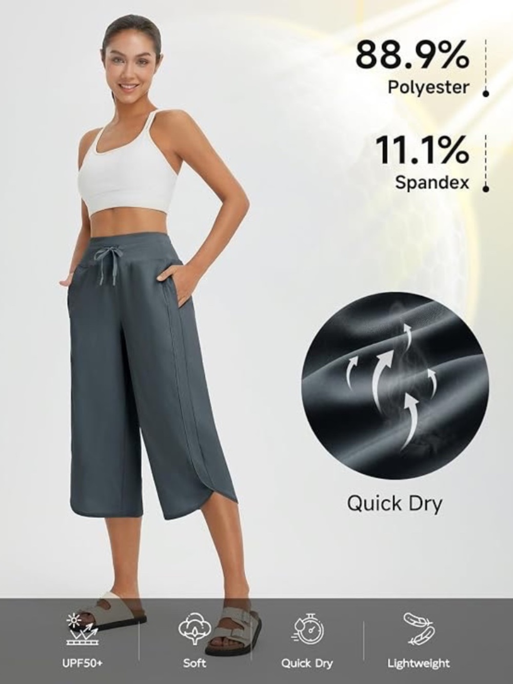Baleaf Women's Capri Pants Wide Leg Athletic Yoga Capris with Pockets Quick Dry